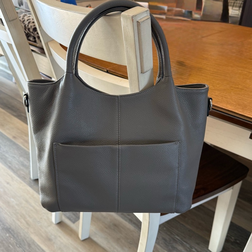 Pebbled Shoulder Tote in Charcoal Gray